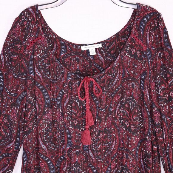 American Eagle Outfitters Dress Womens Small Burgundy Paisley Boho Chic Whimsy - Picture 14 of 15
